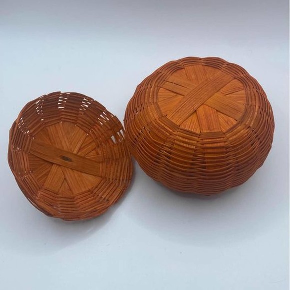 Vintage Halloween Pumpkin Wicker Basket Trinket Dish Jewelry Box - Picture 3 of 5